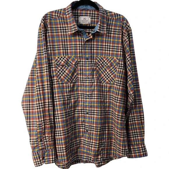 Bugatchi ShapedFit XL Men's Plaid Long Sleeve Snap Front Shirt TopStitch Western - Picture 2 of 14